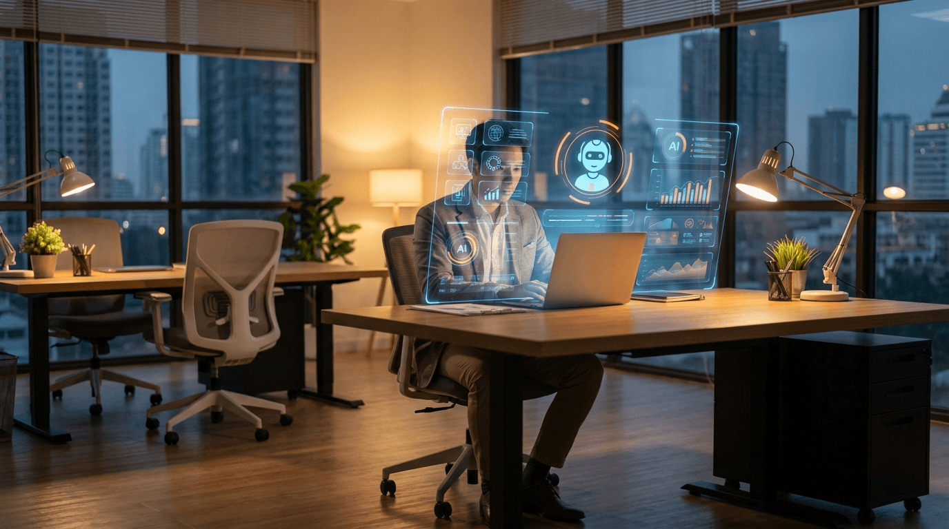 Сотрудник использует нейросеть для автоматизации офисных задач