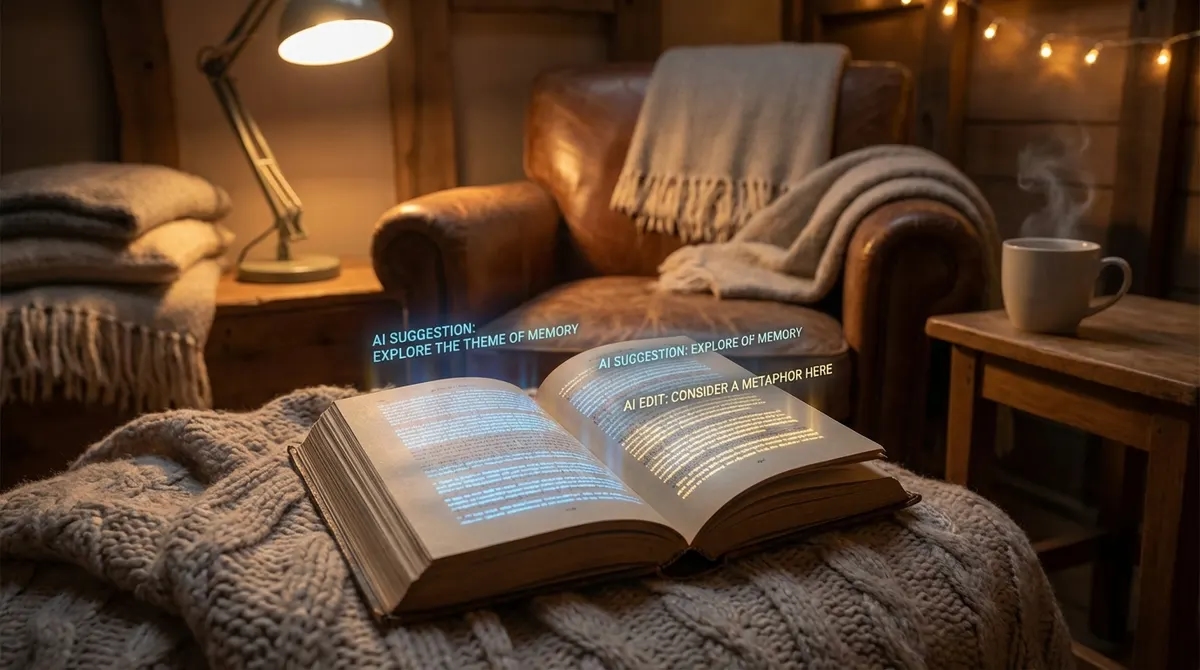 Копирайтер редактирует AI-текст в ноутбуке — связка GPT и Claude для лендинга