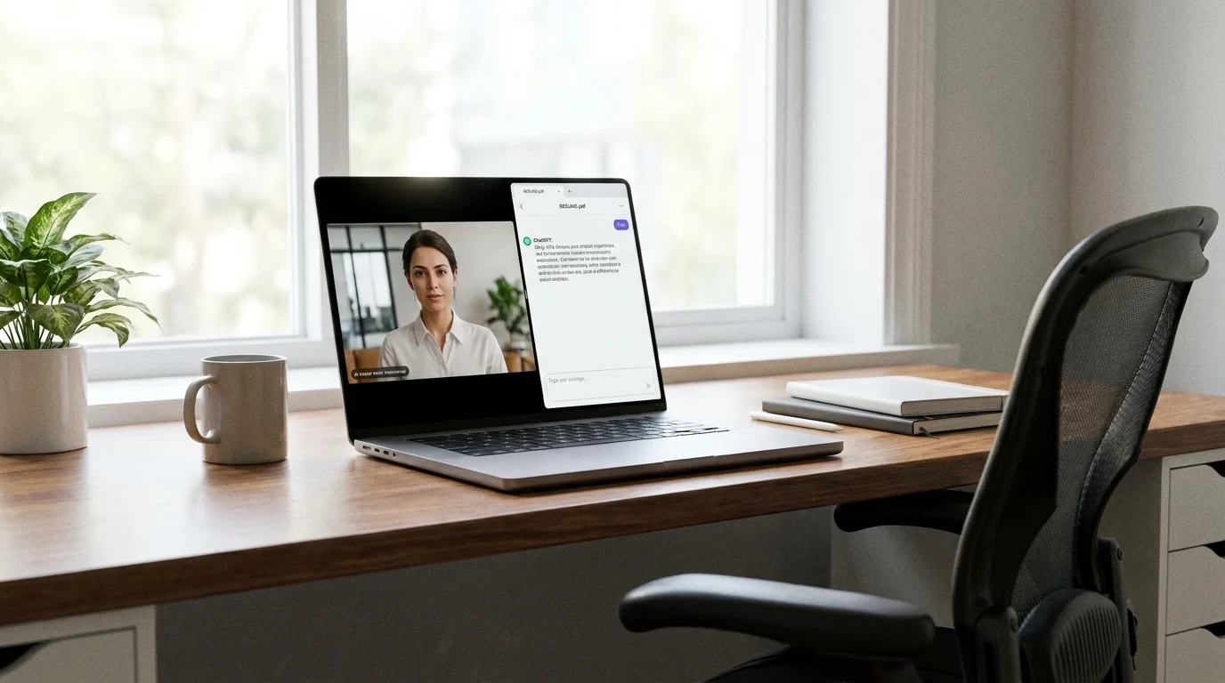 Кандидат проходит mock-интервью с AI — голосовой режим ChatGPT в наушниках