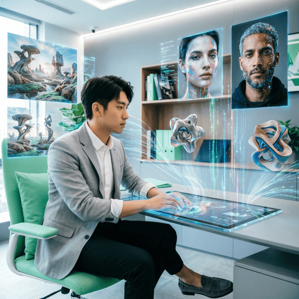 Специалист работает с нейросетью для генерации изображений