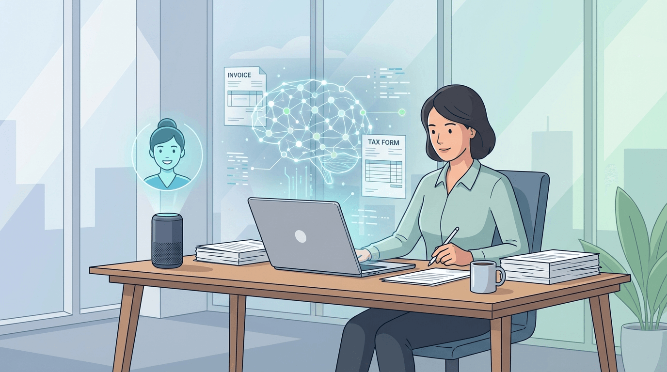 Бухгалтер работает с ИИ-ассистентом — анализ счетов и документов