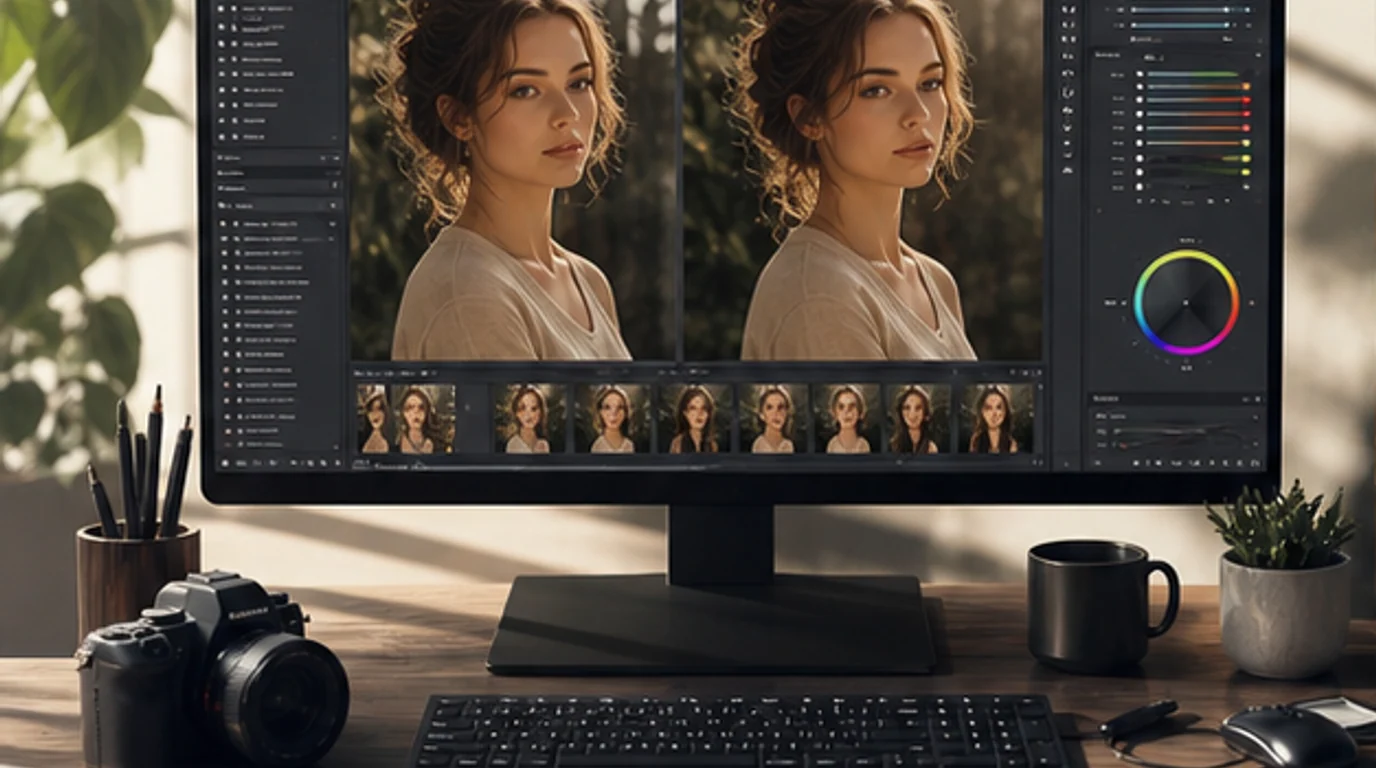 Рабочее место с ретушью фотографии