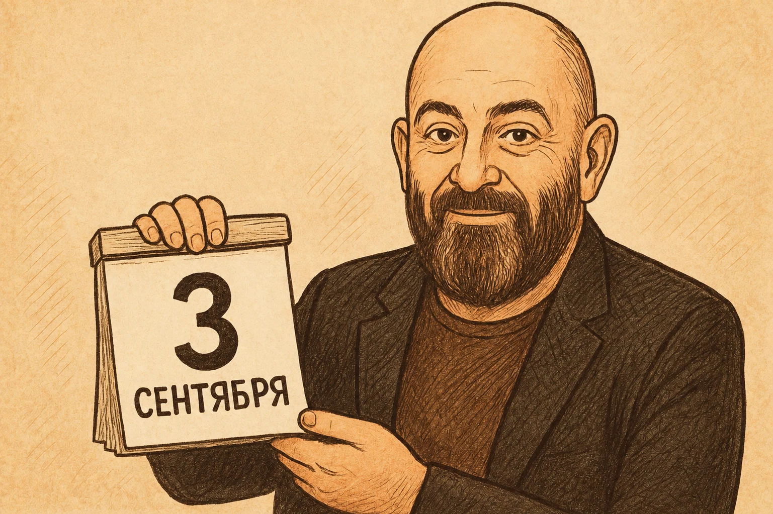 Рисованный календарь с датой 3 сентября